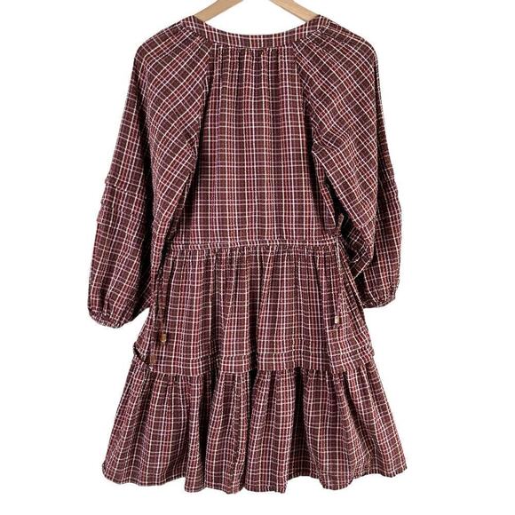 Madewell Seersucker Wrap Mini Dress in Dark Merlot Plaid Print Burgundy Red, XS‎ - Picture 14 of 16
